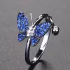 Butterfly Blue Sapphire Ring White Gold or Sterling Silver