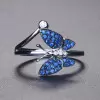 Butterfly Blue Sapphire Ring White Gold or Sterling Silver