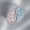 4.04ct Pear Cut Pink & Blue Sapphire 2pcs Bridal Set