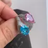 4.04ct Pear Cut Pink & Blue Sapphire 2pcs Bridal Set