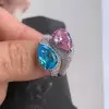 4.04ct Pear Cut Pink & Blue Sapphire 2pcs Bridal Set