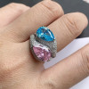 4.04ct Pear Cut Pink & Blue Sapphire 2pcs Bridal Set