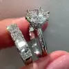 2ct Round Cut White Sapphire 2pcs Bridal Set