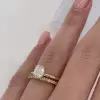 3ct Cushion Cut White Sapphire 2pcs Bridal Set in Gold
