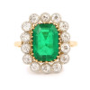 1ct Halo Emerald Cut Emerald Flower Engagement Ring