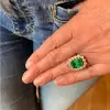 1ct Halo Emerald Cut Emerald Flower Engagement Ring