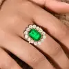 1ct Halo Emerald Cut Emerald Flower Engagement Ring