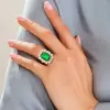 1ct Halo Emerald Cut Emerald Flower Engagement Ring