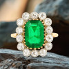 1ct Halo Emerald Cut Emerald Flower Engagement Ring