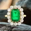 1ct Halo Emerald Cut Emerald Flower Engagement Ring