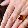 4ct Cushion Cut Ruby Three-Stone Engagement Ring in Gold