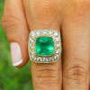 8 CT Cushion Cut Halo Emerald Engagement Ring