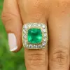 8 CT Cushion Cut Halo Emerald Engagement Ring