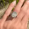 2.5ct Emerald Cut White Sapphire Three-Stone Engagement Ring