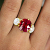 6ctw Cushion Cut Ruby Three-Stone Engagement Ring