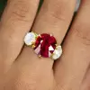 6ctw Cushion Cut Ruby Three-Stone Engagement Ring