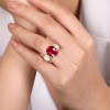6ctw Cushion Cut Ruby Three-Stone Engagement Ring