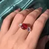 6ctw Cushion Cut Ruby Three-Stone Engagement Ring