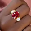 6ctw Cushion Cut Ruby Three-Stone Engagement Ring