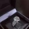 Round Brilliant Cut Three Row Pave Sterling Silver Engagement Ring