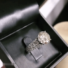 Round Brilliant Cut Three Row Pave Sterling Silver Engagement Ring