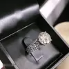 Round Brilliant Cut Three Row Pave Sterling Silver Engagement Ring