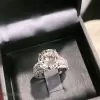 Round Brilliant Cut Three Row Pave Sterling Silver Engagement Ring