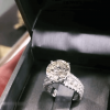 Round Brilliant Cut Three Row Pave Sterling Silver Engagement Ring