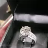 Round Brilliant Cut Three Row Pave Sterling Silver Engagement Ring