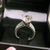 Round Brilliant Cut Three Row Pave Sterling Silver Engagement Ring
