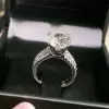 Round Brilliant Cut Three Row Pave Sterling Silver Engagement Ring