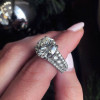 Round Brilliant Cut Three Row Pave Sterling Silver Engagement Ring