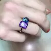 Handmade Sapphire Heart& Amethyst Twin Stone Ring 
