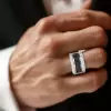 Paved White and Black Sapphire Men's Ring