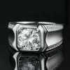 2ct Round Cut White Sapphire Matte Men's Ring