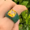 6.5ct Radiant Cut Yellow Sapphire Bold Paved Ring