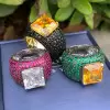 6.5ct Radiant Cut White Sapphire Bold Paved Ring
