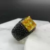 6.5ct Radiant Cut Yellow Sapphire Bold Paved Ring