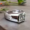4ct Asscher Cut White Sapphire Men's Signet Ring