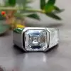 4ct Asscher Cut White Sapphire Men's Signet Ring