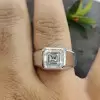 4ct Asscher Cut White Sapphire Men's Signet Ring