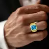 6.8ct Radiant Cut Blue Zircon Sandblasted Men's Ring