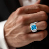 6.8ct Radiant Cut Blue Zircon Sandblasted Men's Ring