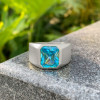 6.8ct Radiant Cut Blue Zircon Sandblasted Men's Ring