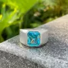 6.8ct Radiant Cut Blue Zircon Sandblasted Men's Ring