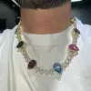 30ctw Pear Cut Multicolor Sapphire Men's Statement Necklace