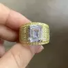 6ct Emerald Cut White Sapphire Bold Paved Men's Ring