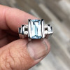 5.3ct Emerald Cut Aquamarine Mechanical Men's Ring