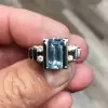 5.3ct Emerald Cut Aquamarine Mechanical Men's Ring
