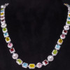 90ctw Multi-cut Multicolor Sapphire Halo Statement Necklace